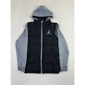 Jordan Jacket Youth Medium 10-12 Black Gray Therma-Fit Hooded Puffer Jumpman
